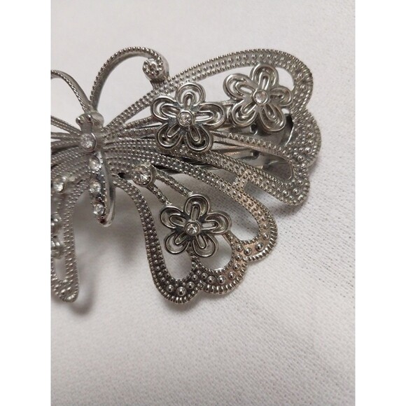 Vintage Butterfly Hair Clip Barrette French Style Silver Tone 3.75"x2.25" - Picture 3 of 10